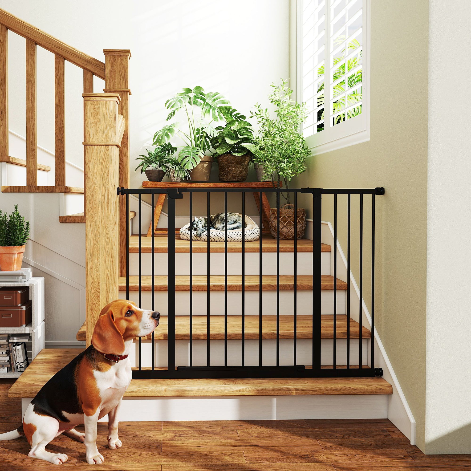 Kozy Dog Gate Pet Safety Gate Stair Barrier Pressure Fit Adjustable 76-82/86-97/101-107 cm, Black