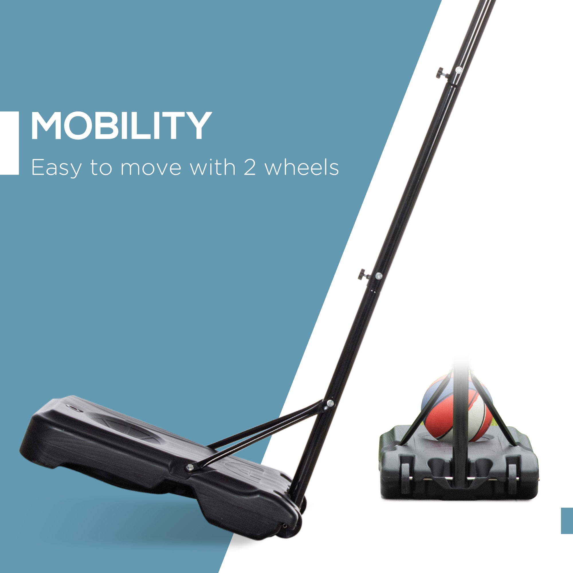 Kozy Basketball Hoop Stand Portable Adjustable Height 2.1-2.6m w/ Wheels, Sturdy Rim Stable Base, Black