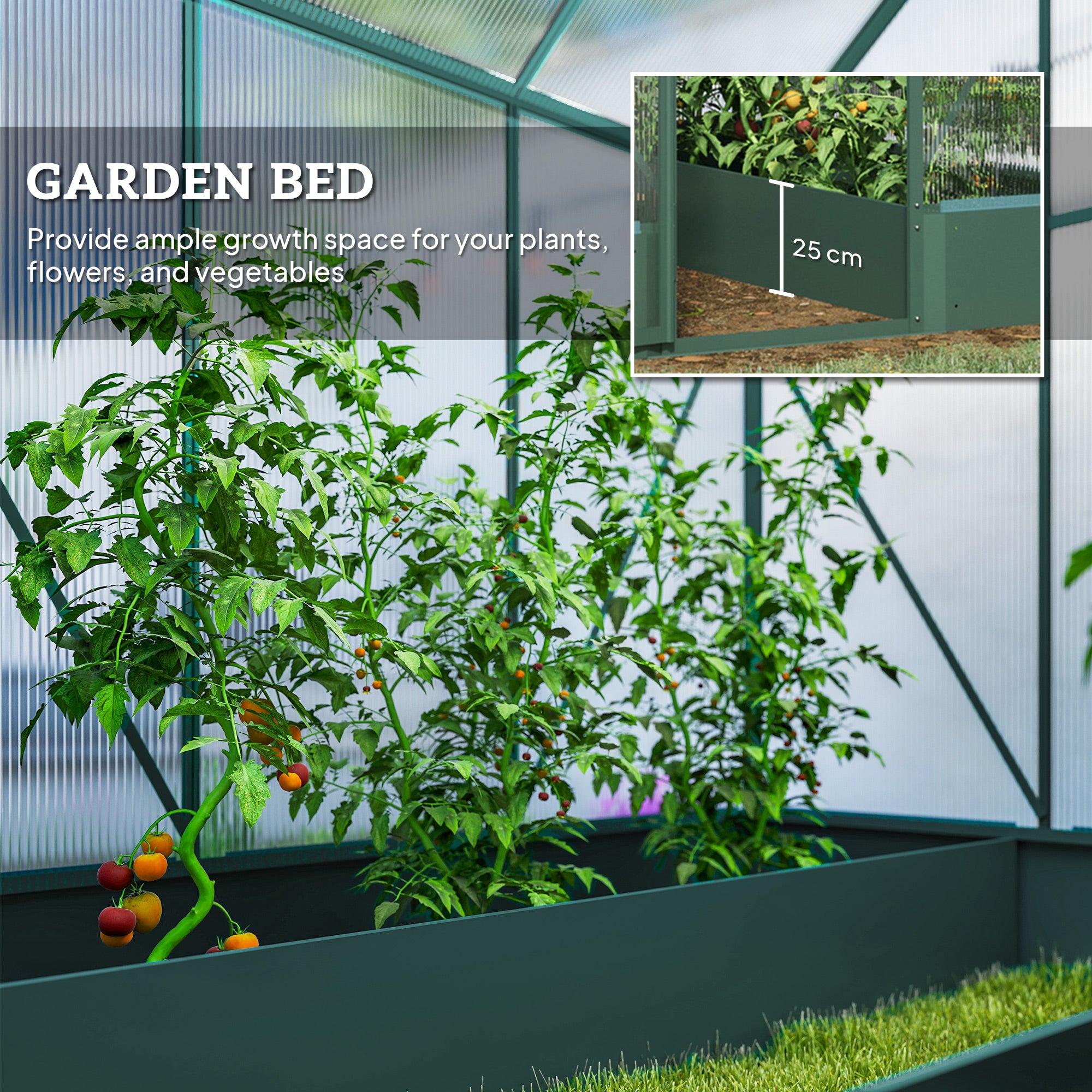 Kozy 6x6 FT Polycarbonate Greenhouse with Base and Raised Bed, Walk-in Greenhouse with Aluminium Frame, Temperature Controlled Window, Foundation for Plants, Flowers, Vegetable