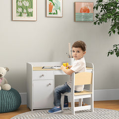 ZONEKIZ Kids Desk and Chair Set for 3-6 Year Old with Storage Drawer, Study Table and Chair for Children, White | Aosom UK