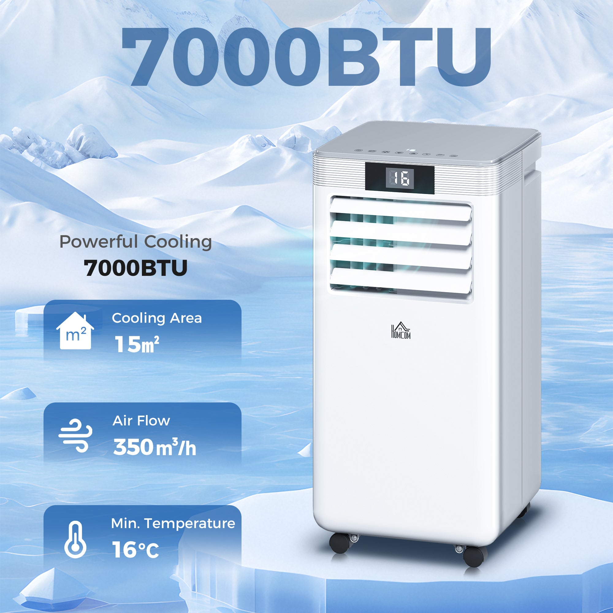 Kozy 7000 BTU Air Conditioning Unit, 3-in-1 Portable Air Conditioner, Dehumidifier, Cooling Fan with Remote Control, LED Display, 2 Speeds, 24H Timer, Window Venting Kit, 15m²