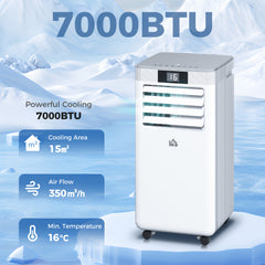 Kozy 7000 BTU Air Conditioning Unit, 3-in-1 Portable Air Conditioner, Dehumidifier, Cooling Fan with Remote Control, LED Display, 2 Speeds, 24H Timer, Window Venting Kit, 15m²