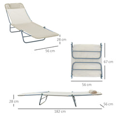 Kozy Outdoor Foldable Sun Lounger, Adjustable Backrest Garden Recliner Sun Lounger Chair with Headrest Pillow, Beige