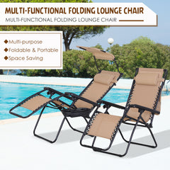 Outsunny Zero Gravity Recliner Chair with Canopy Shade and Cup Holder, Folding Patio Sun Lounger, Beige