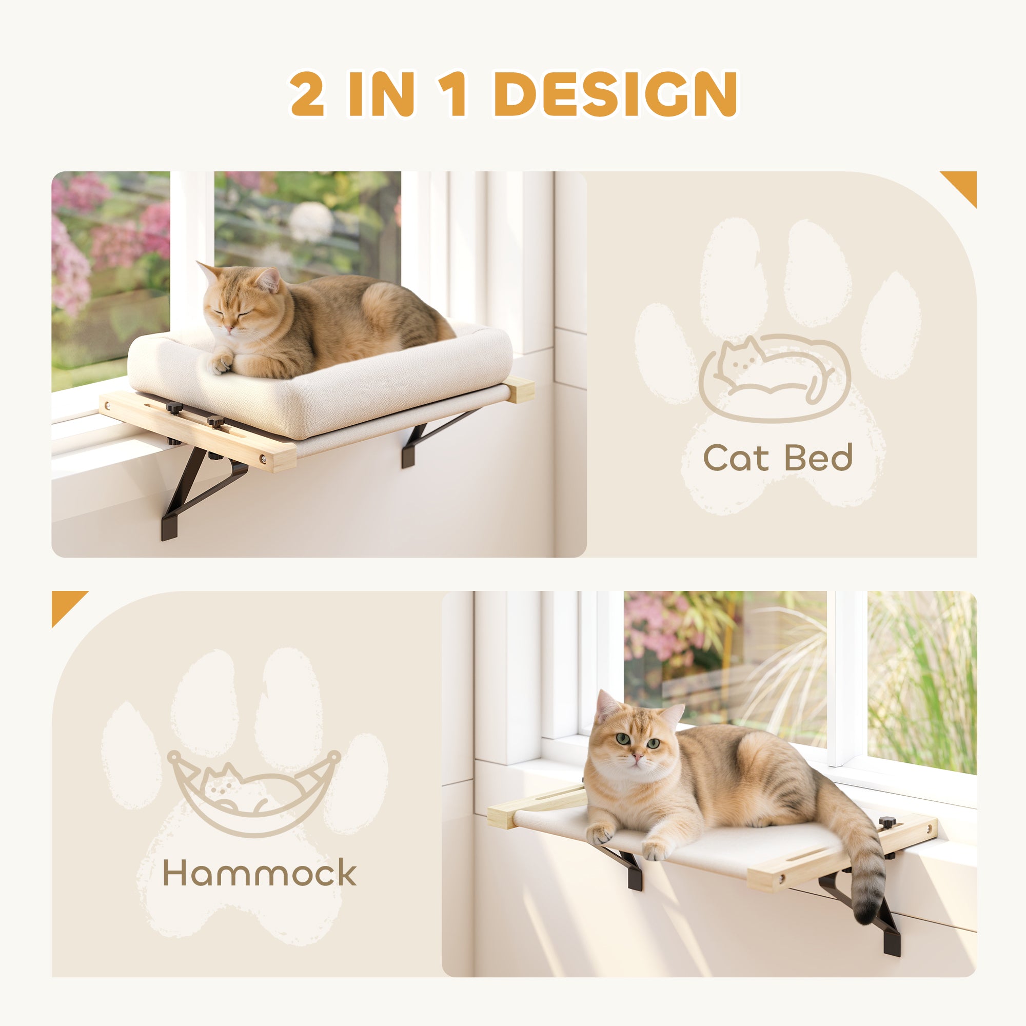 Kozy - Cat Radiator Bed, Adjustable Hanging Cat Hammock with Removable and Washable Cushion for Indoor Cats, Cream White