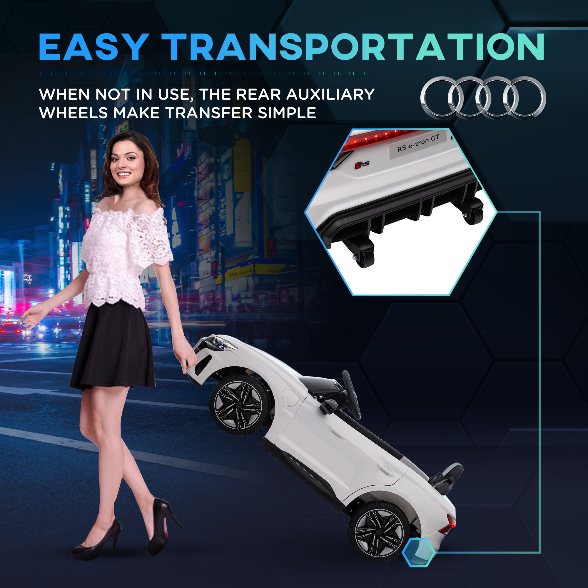 Kozy Audi Licensed 12V Kids Electric Ride-On, with Remote Control, Suspension System, Lights, Music, Motor - White