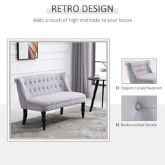 HOMCOM 2 Seat Sofa Lounger Couch with Wood Frame Button Tufts Carved Legs Vintage Design Compact Home Bedroom Loveseat, Grey | Aosom UK