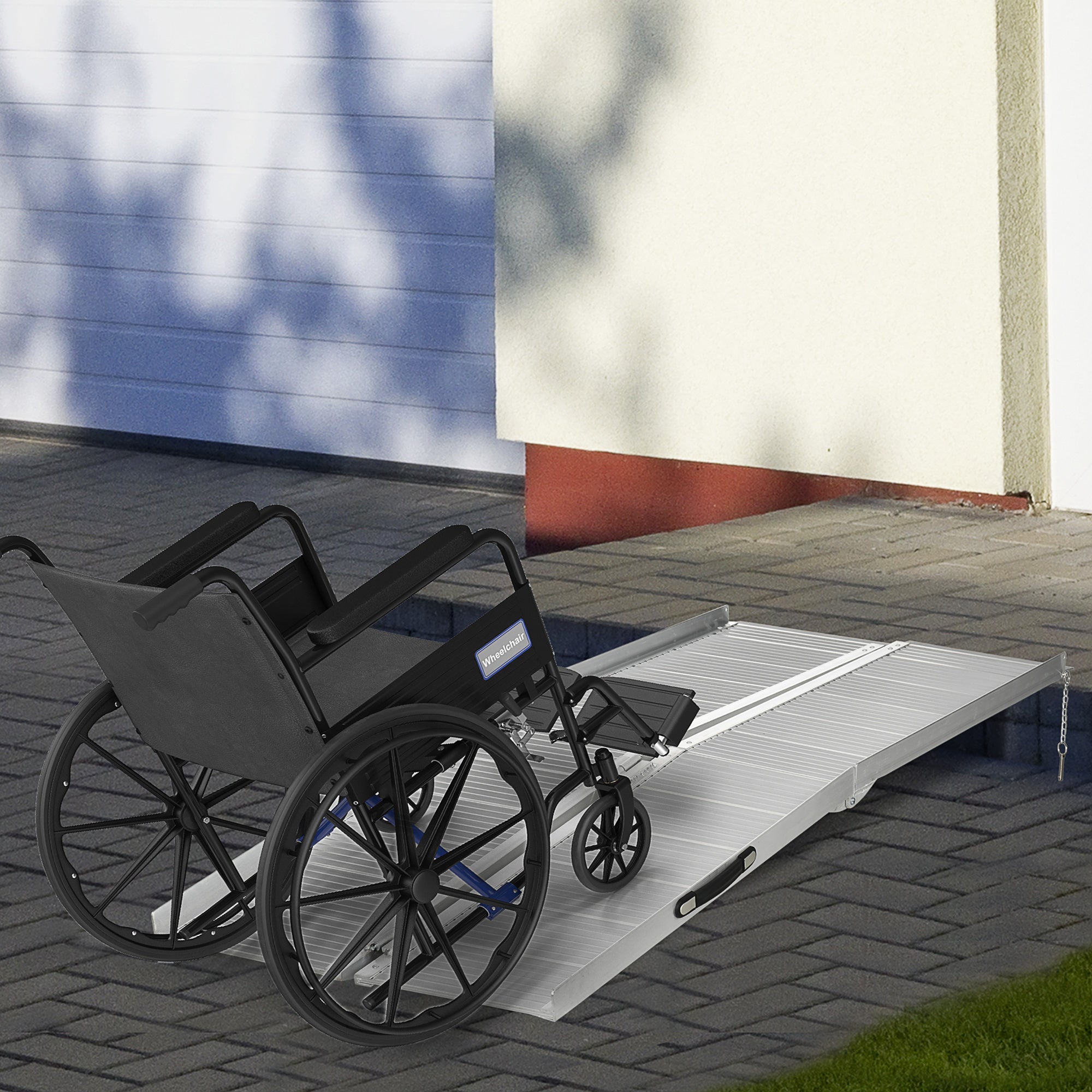 HOMCOM Folding Wheelchair Ramp, Textured Aluminum, 183x72 cm, Portable Threshold Ramp for Scooter & Steps, Silver. | Aosom UK