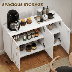 Kozy - Sideboard Storage Cabinet, Modern Storage Cupboard with Adjustable Shelves and Metal Legs for Living Room, Kitchen, Dining Room, Entryway, White Marble Tone