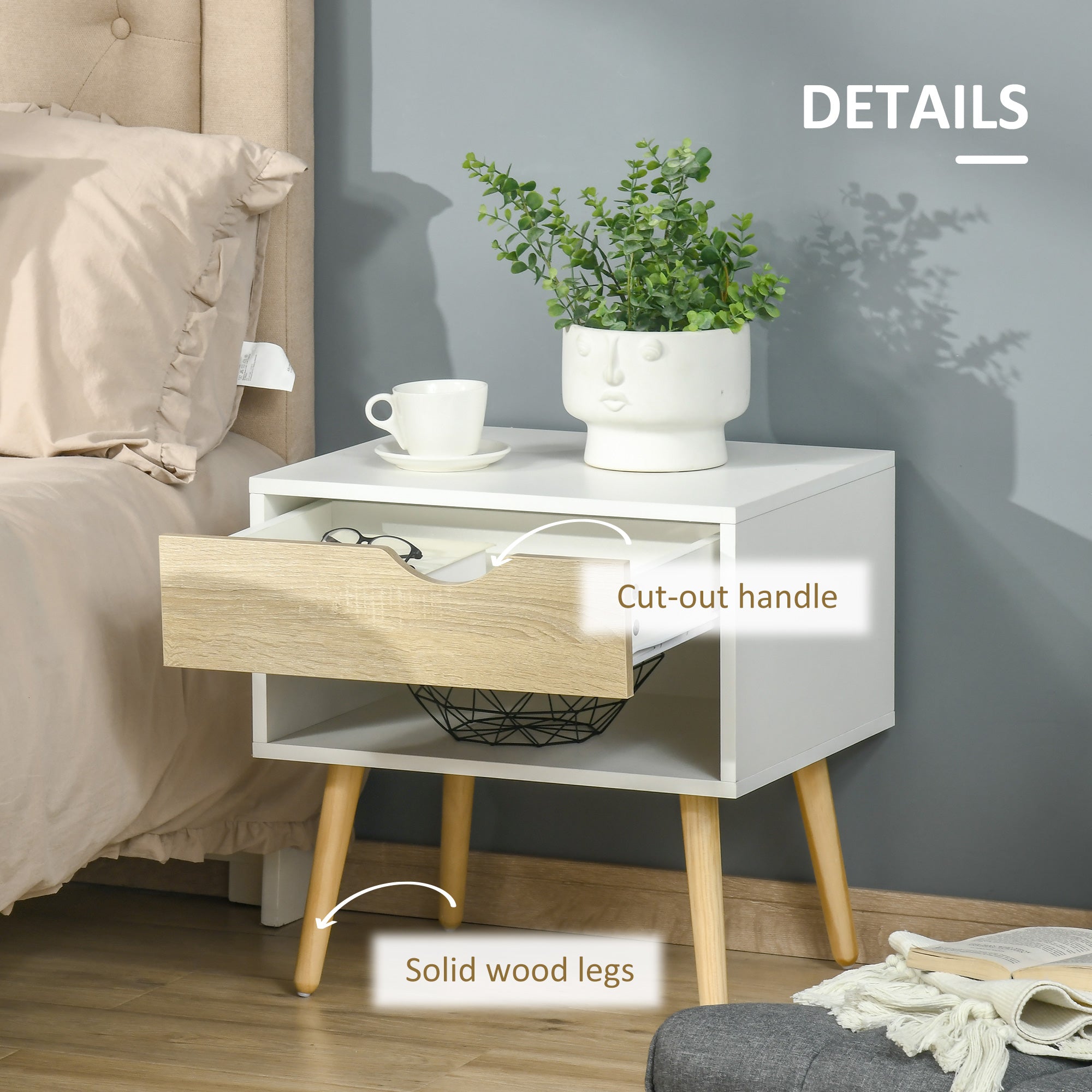 Kozy Set of 2 Bedside Table with Drawer and Shelf