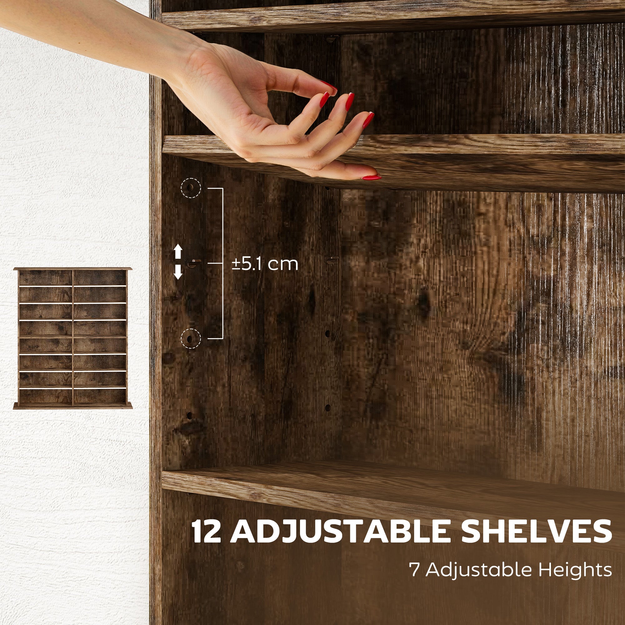 Kozy 16-Compartment Media Shelf - Rustic Brown