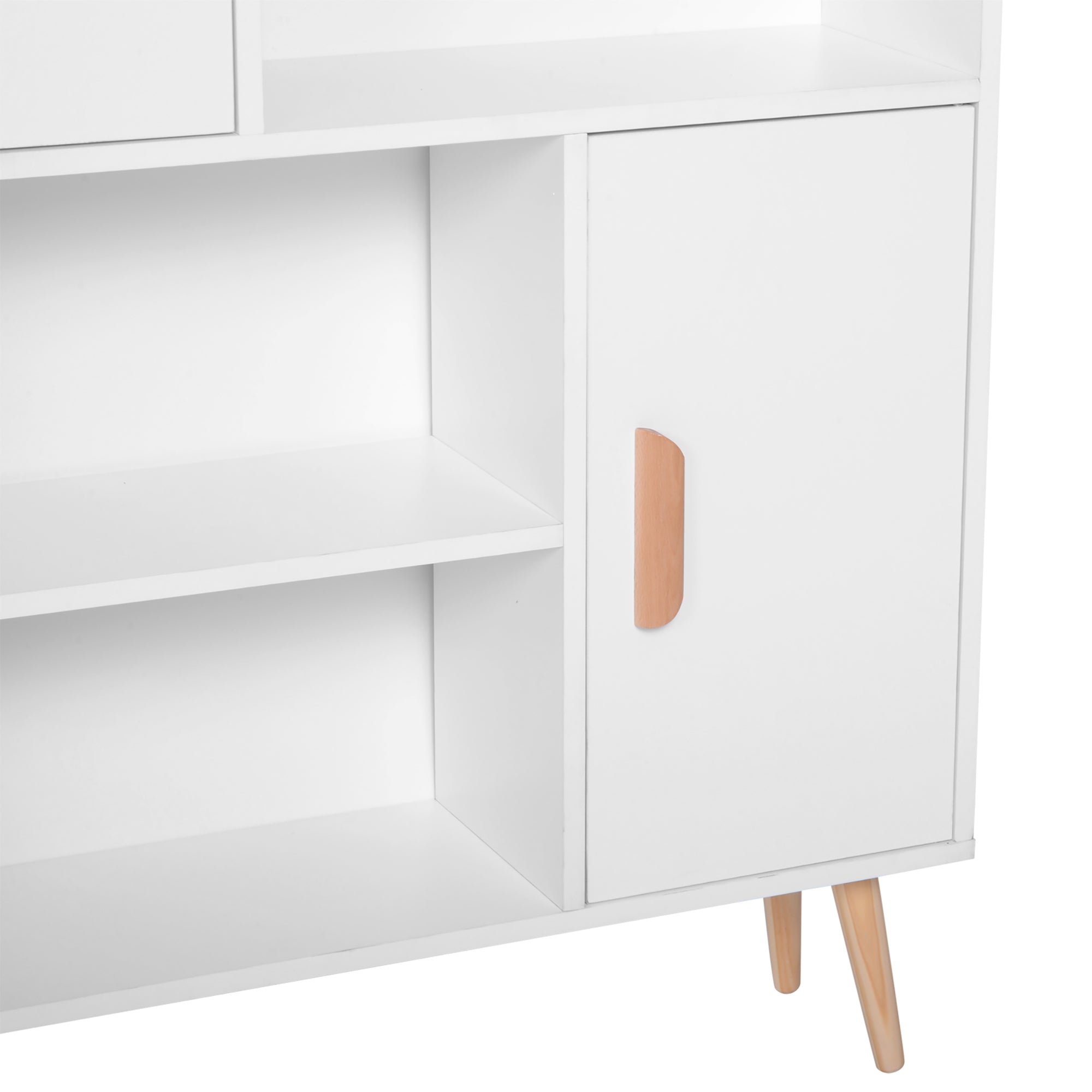 HOMCOM Sideboard Bookshelf Free Standing Bookcase Shelves Unit Display Storage Cabinet Wooden Leg w/ Two Doors White