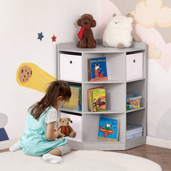 HOMCOM Kids Storage Cabinet Corner Toy Storage Organizer Bookcase for Children's Play Room/Bedroom w/ Anti-tipping Hardware Drawers, Grey | Aosom UK