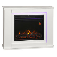 Kozy Electric Fireplace with Surround, 32" 2000W Inset Electric Fire and Mantel Reach up to 30 m² with 12 Colours Realistic Flame Effect & 5 Brightness, Remote & Timer for Living Room, White