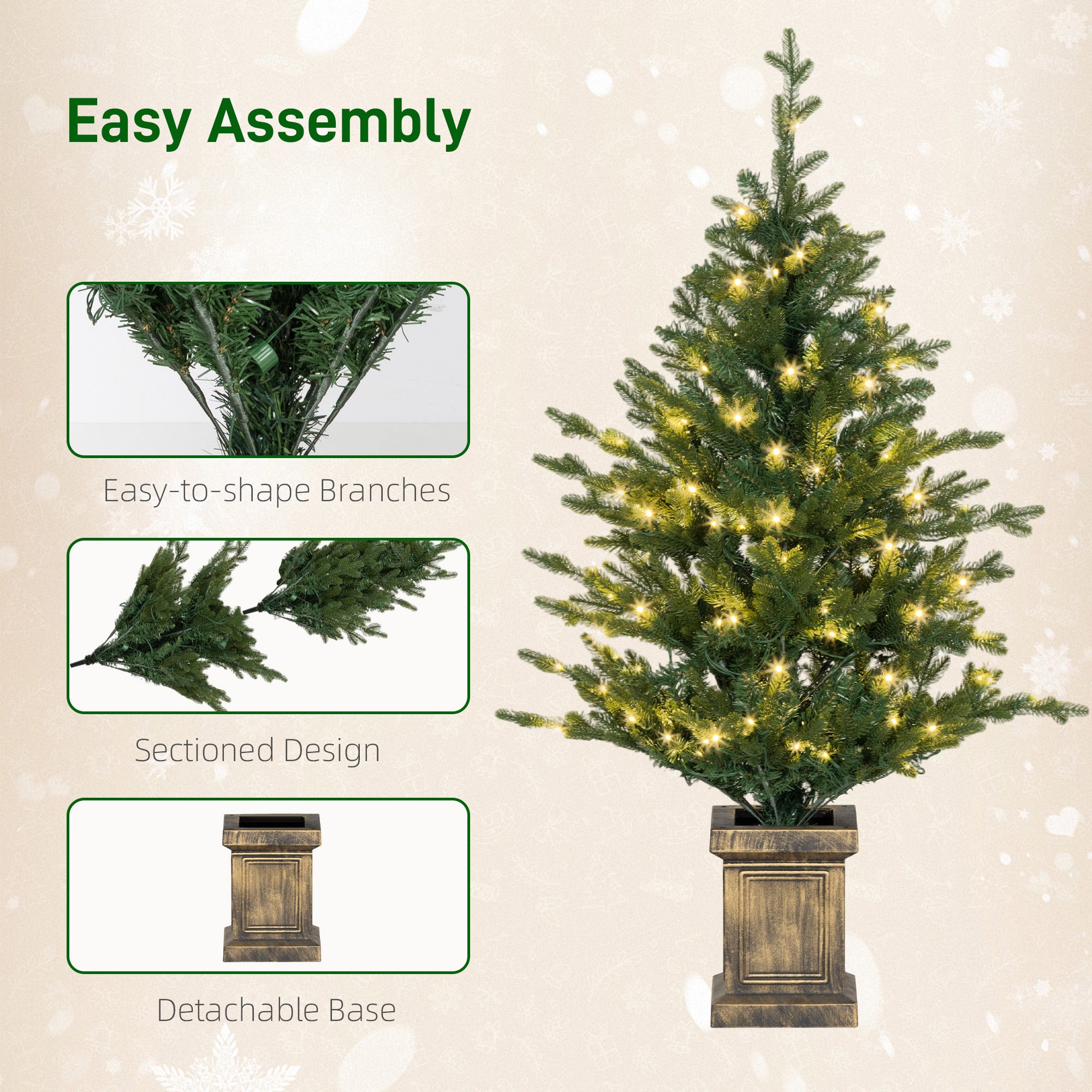 Kozy - Set of Two Artificial 4ft Christmas Trees, with Lights - Green