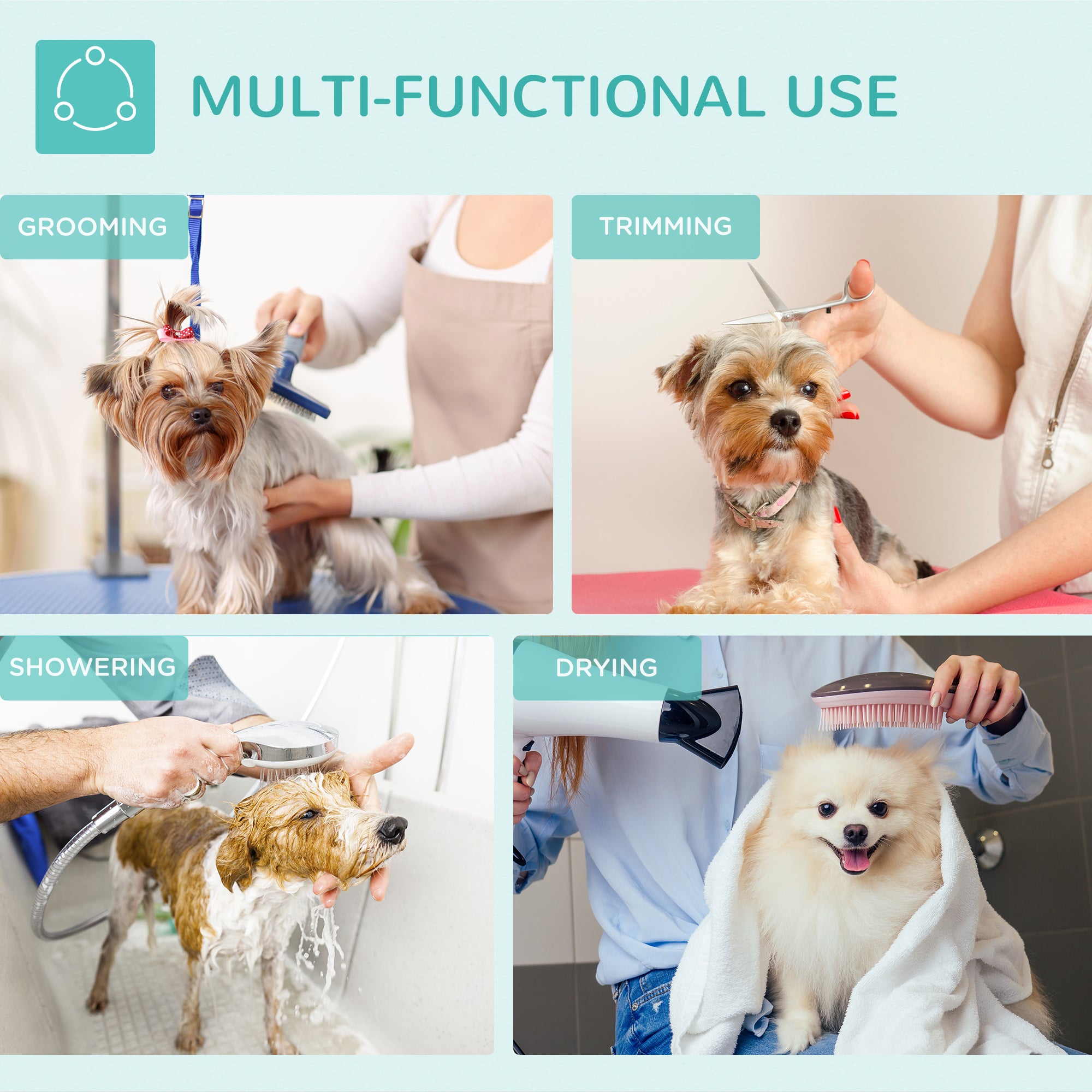 Kozy Foldable Dog Grooming Table Pet Drying Table with Adjustable Arm Non-Slip Rubber Tabletop Aluminium Alloy Edge Stainless Steel Bar Sling 94.5 x 55 x 81cm Black