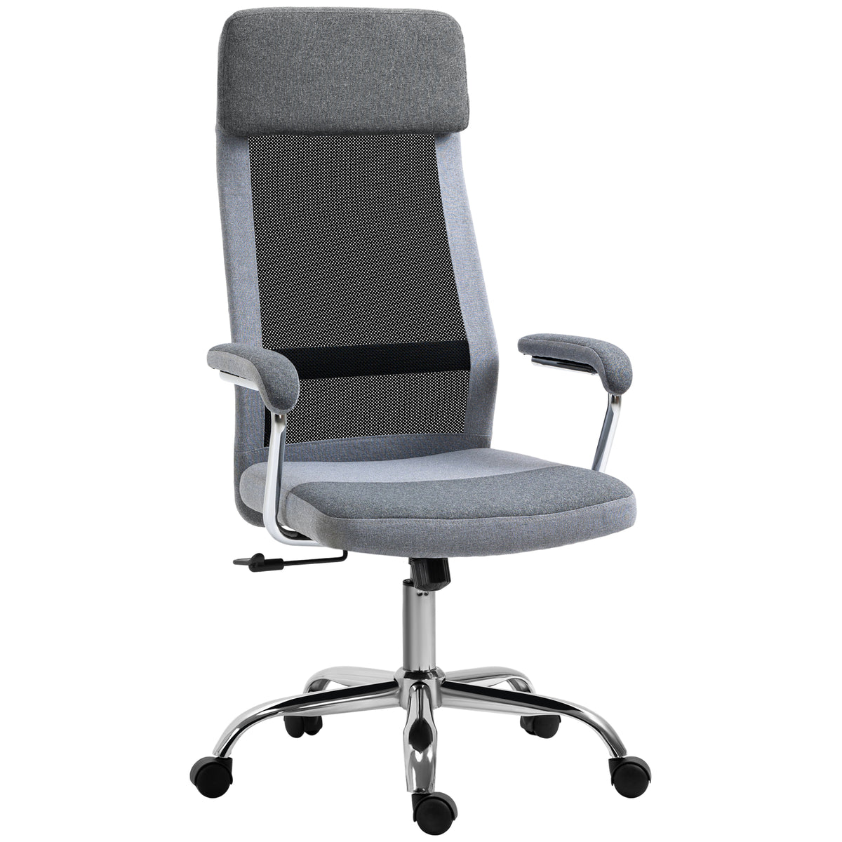 Kozy Office Chair, Ergonomic Desk Chair, High Back Computer Chair with Adjustable Height, Swivel Rolling Wheels, Mesh Back and Linen-Feel Fabric Seat for Home and Study, Grey