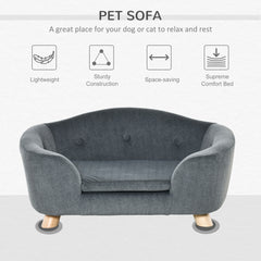 Kozy Dog Sofa Bed Pet Chair Couch with Water Resistant Fabric, Kitten Lounge with Soft Cushion, Wooden Frame for Mini Size Dogs - Grey