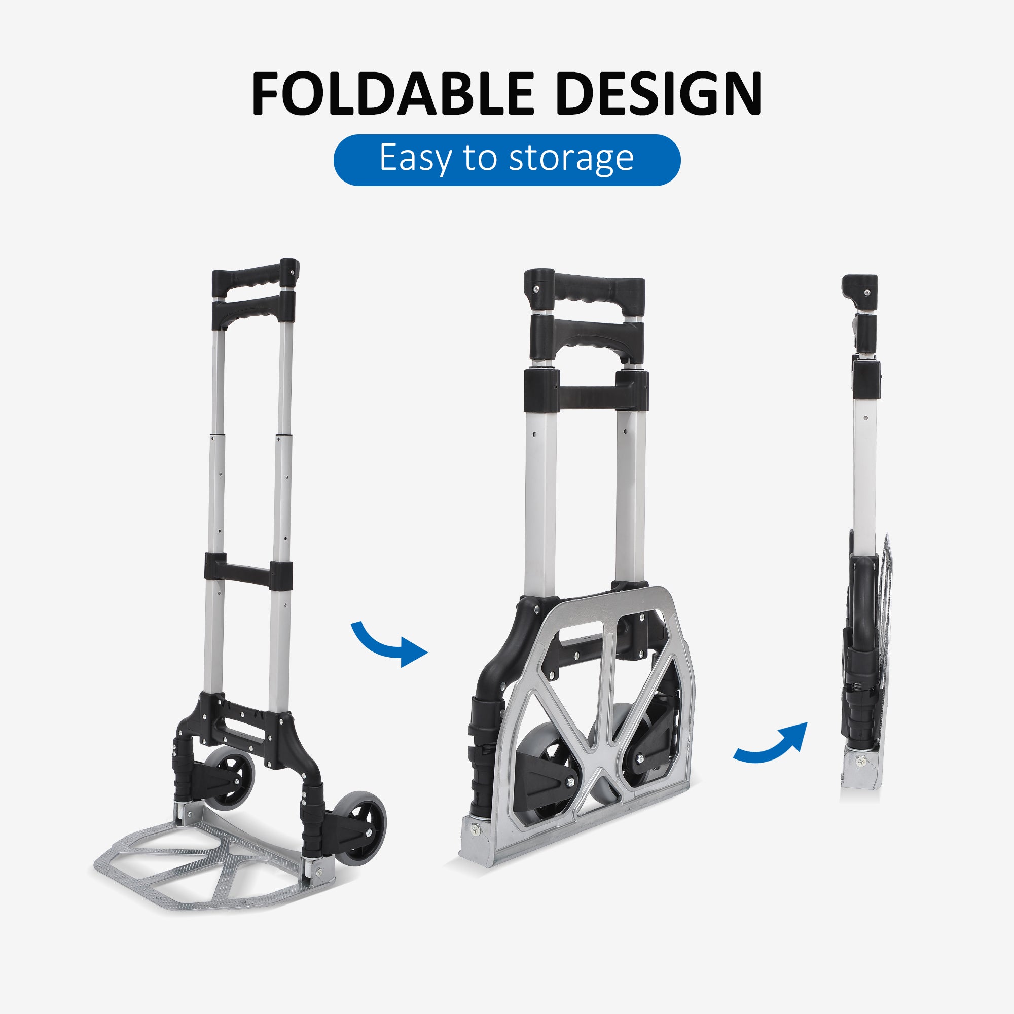 Kozy Aluminium Folding Hand Truck Trolley, Heavy Duty Foldable Sack Cart with Adjustable Telescoping Handle, 70KG Load Capacity