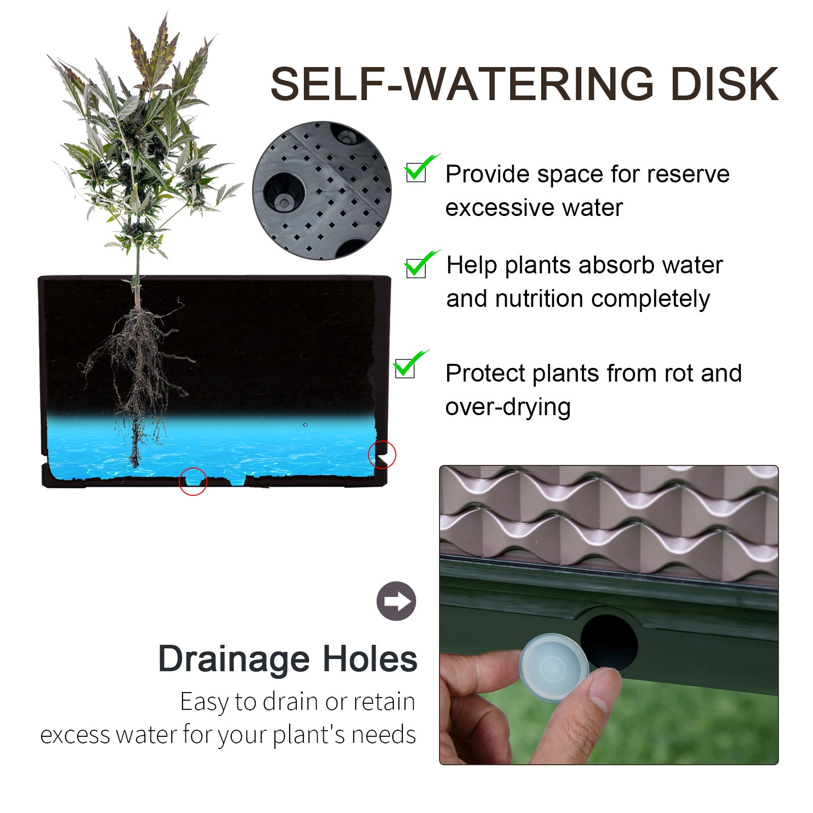 Kozy 50cm x 50cm x 46.5cm Set of 2 41L Garden Raised Bed, Elevated Planter Box, Flower Vegetables Planting Container with Self-Watering Design and Drainage Holes