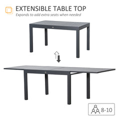 Kozy Extendable Garden Table 135-270cm x 90cm x 75cm, 10 Seater Outdoor Dining Table with Aluminium Frame for Lawn, Balcony and Backyard, Grey