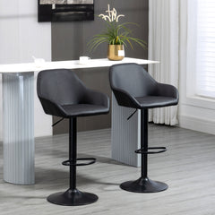 Kozy Bar Stools Set of 2, Height Adjustable Swivel Barstools, PU Leather Kitchen Stools with Backs, Armrests and Footrest for Home, Counter and Dining Room, Black