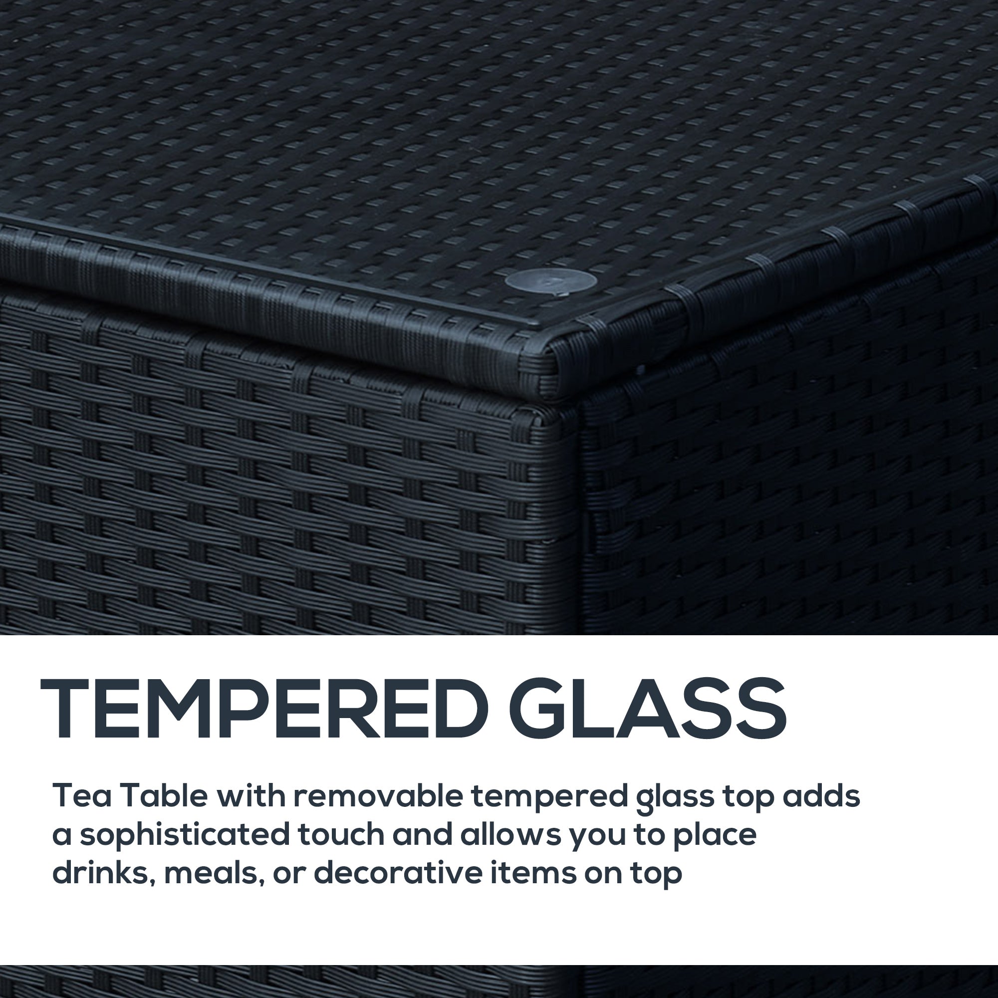 Kozy PE Wicker Side Table Rattan Garden Furniture with Four Foot Pads, Rust & Mild Weather Damage Resistant, Black