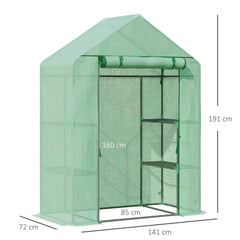 Kozy Walk In Greenhouse with Shelves, Portable Gardening Plant Grow House for Outdoor with 2 Tier Shelf, Roll-Up Zippered Door, PE Cover, 141 x 72 x 191cm, Green