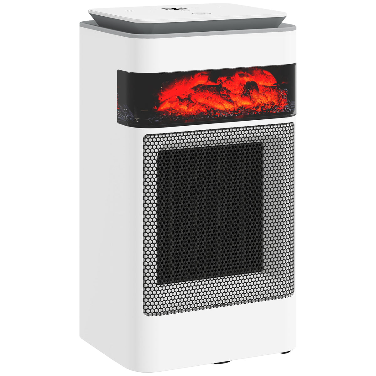 Kozy Ceramic Electric Heater, 1500W Fan Space Heater with 3 Modes, 24H Timer, Flame Effect, Oscillation for Bedroom, White