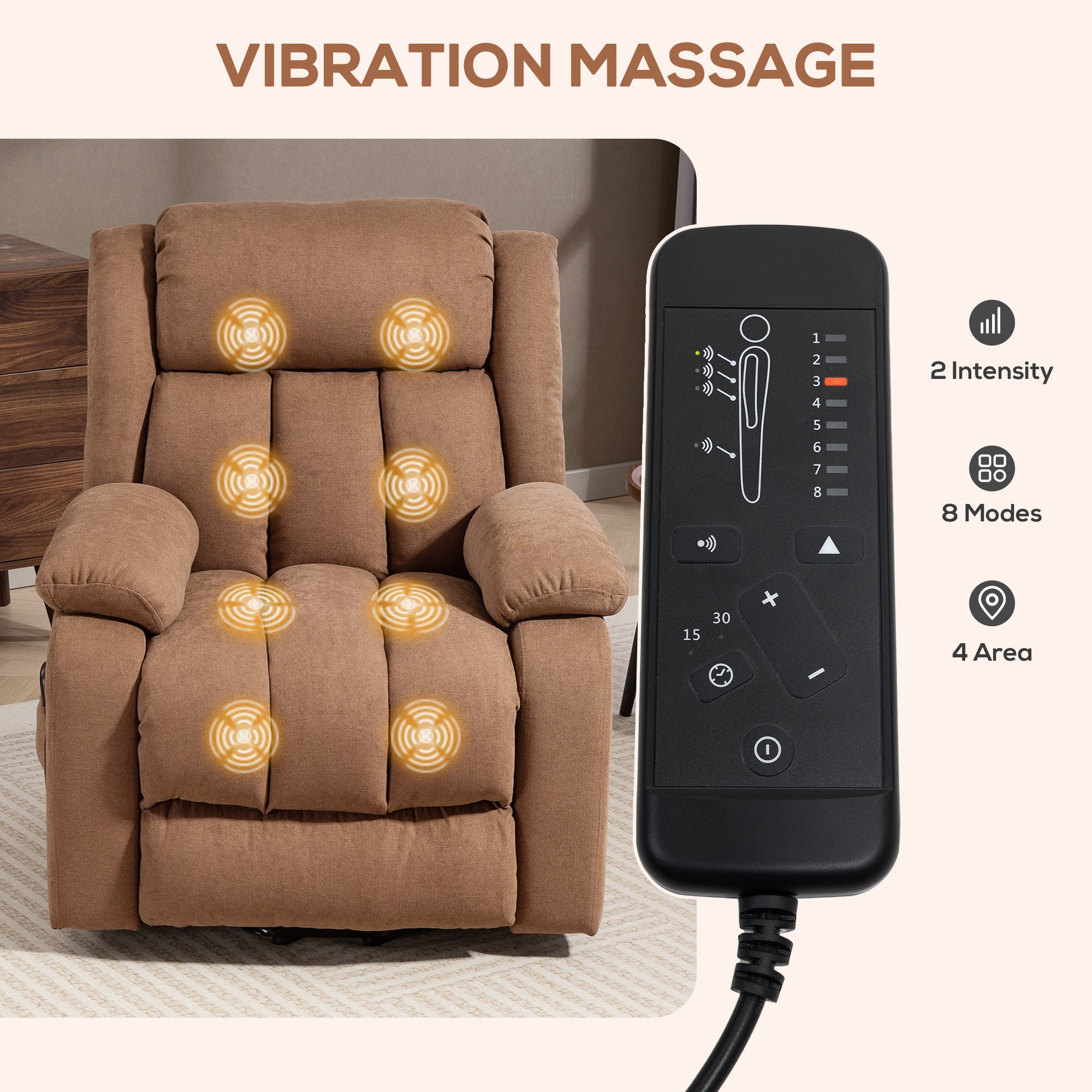 Kozy Power Lift Recliner Chair with Massage, Overstuffed Lift Chair for Elderly with Footrest, Remote and Side Pocket, Brown