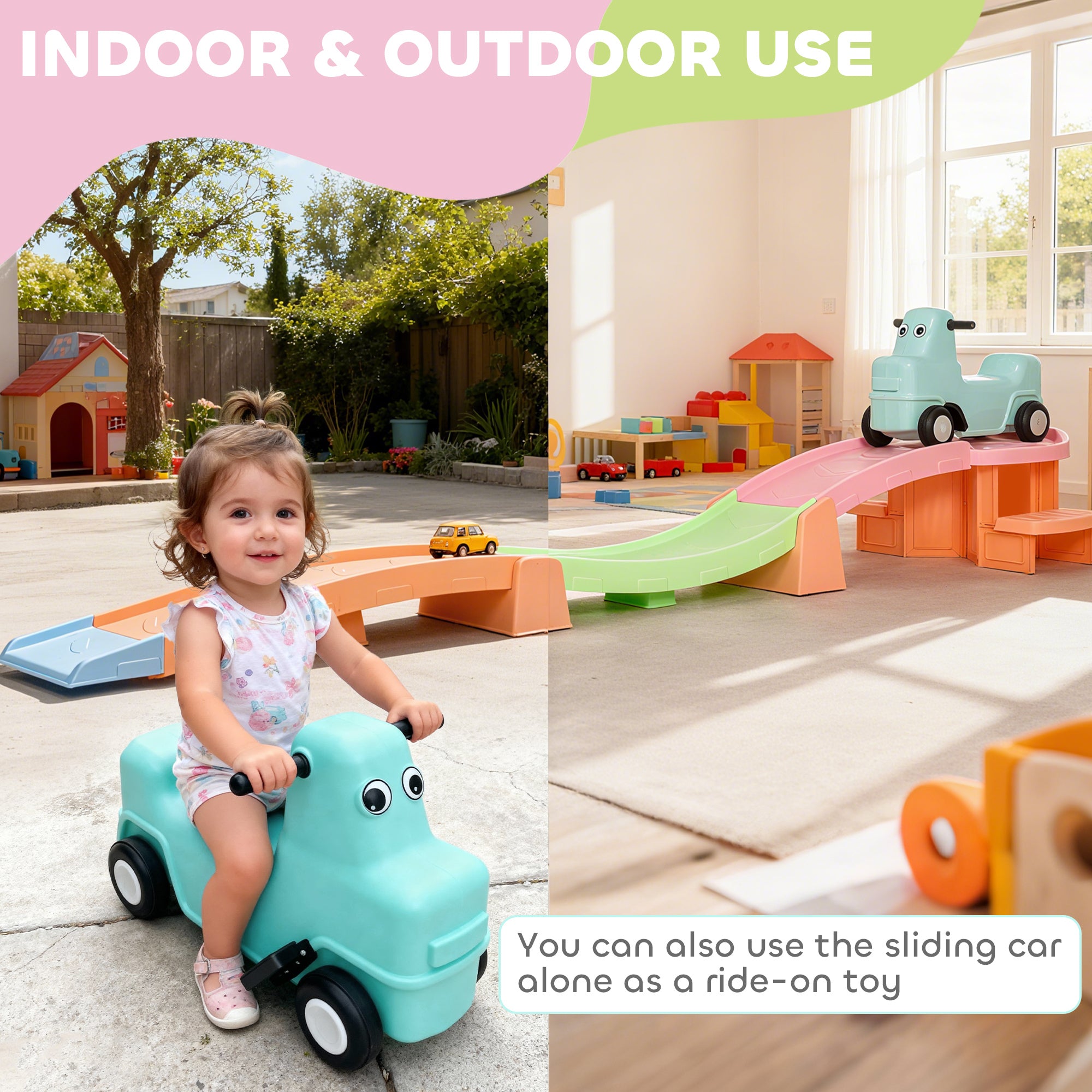 Kozy 3(m) Four-Piece Ride on Kids Roller Coaster w/ Non-Slip Steps, for Ages 2-5 Years - Orange