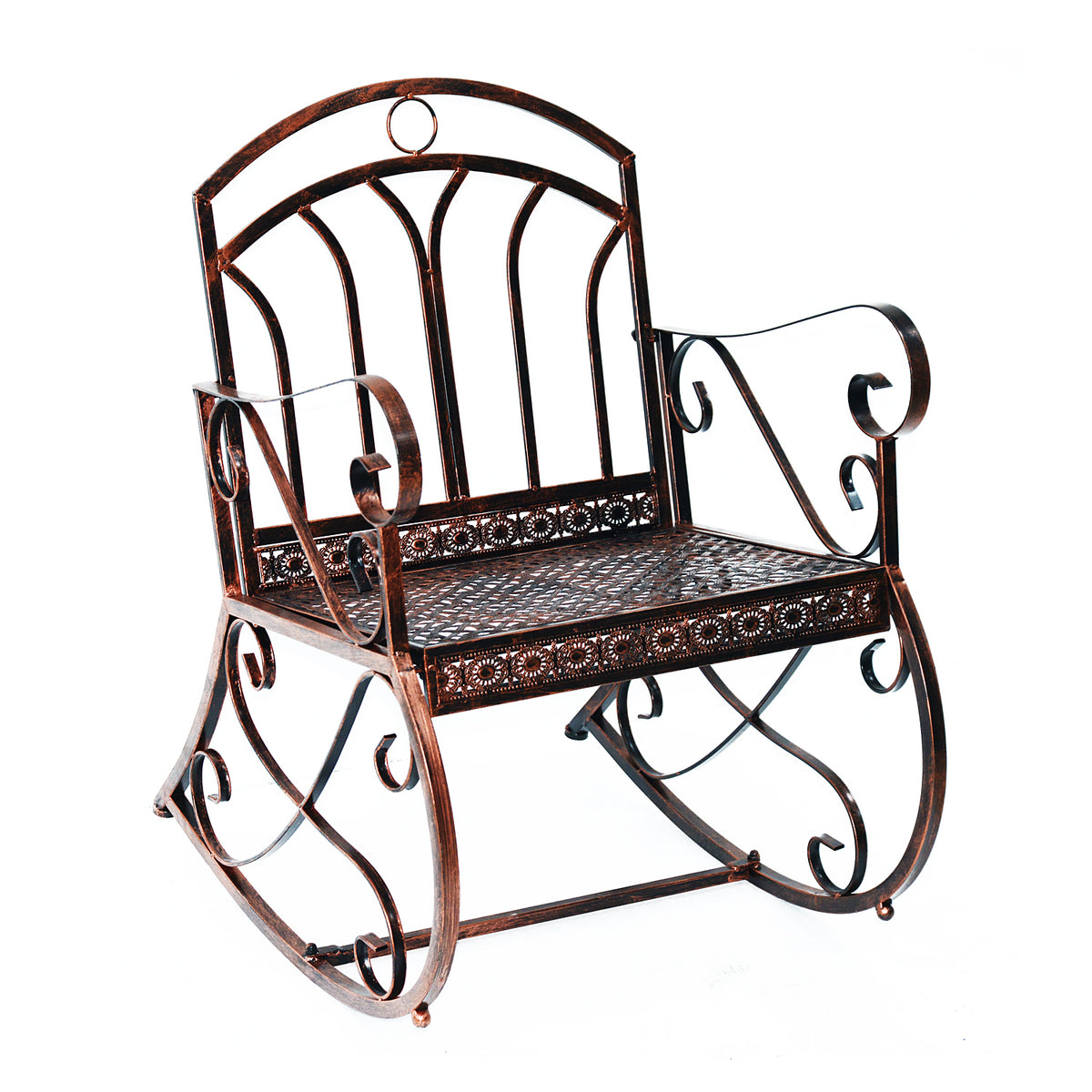 Kozy Metal Single Chair 1 Seater Garden Outdoor Rocking Chair Vintage Style Bronze
