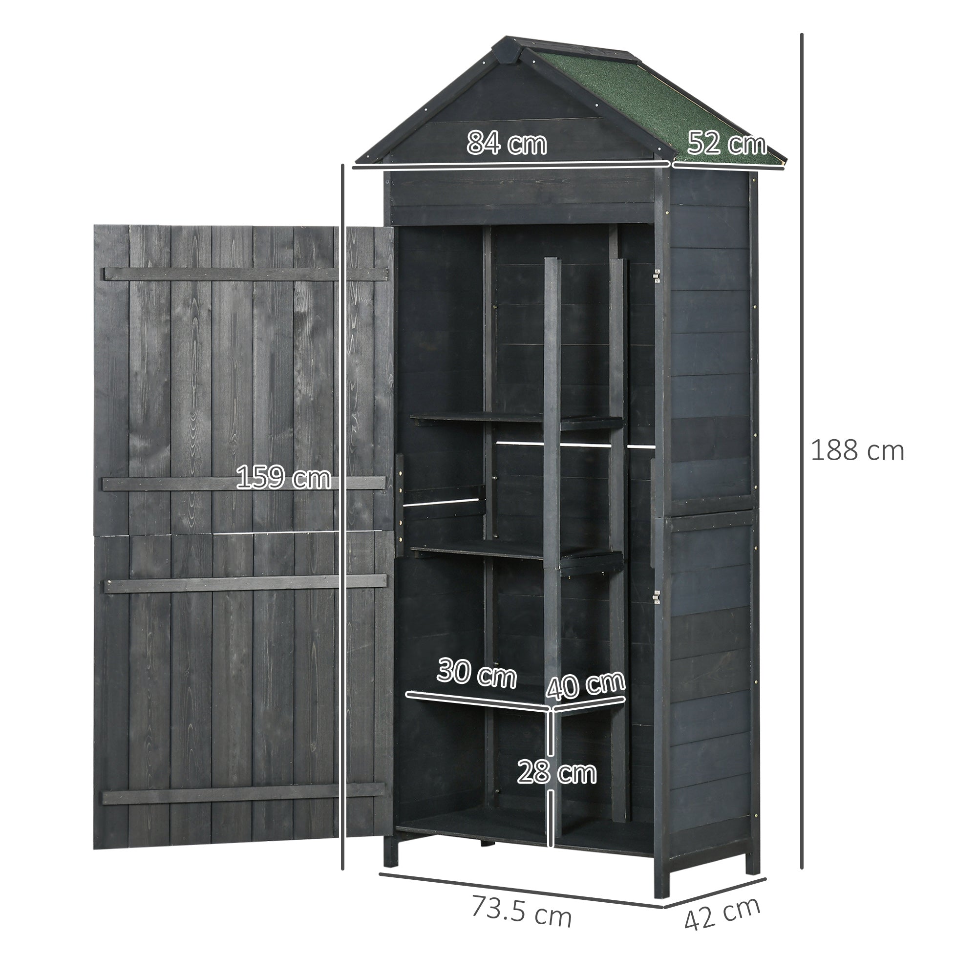 Kozy Garden Shed 4-Tier Wooden Garden Outdoor Shed 3 Shelves Utility Gardener Cabinet Lockable 2 Doors - Grey