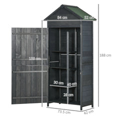 Kozy Garden Shed 4-Tier Wooden Garden Outdoor Shed 3 Shelves Utility Gardener Cabinet Lockable 2 Doors - Grey