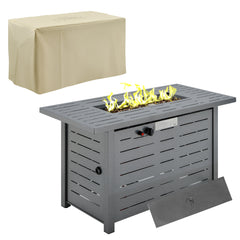 Kozy Propane Gas Fire Pit Table, 50000BTU Smokeless Firepit Outdoor Patio Heater with Protective Cover, Lava Rocks and Lid, 107cm x 51cm x 63cm, Silver Grey
