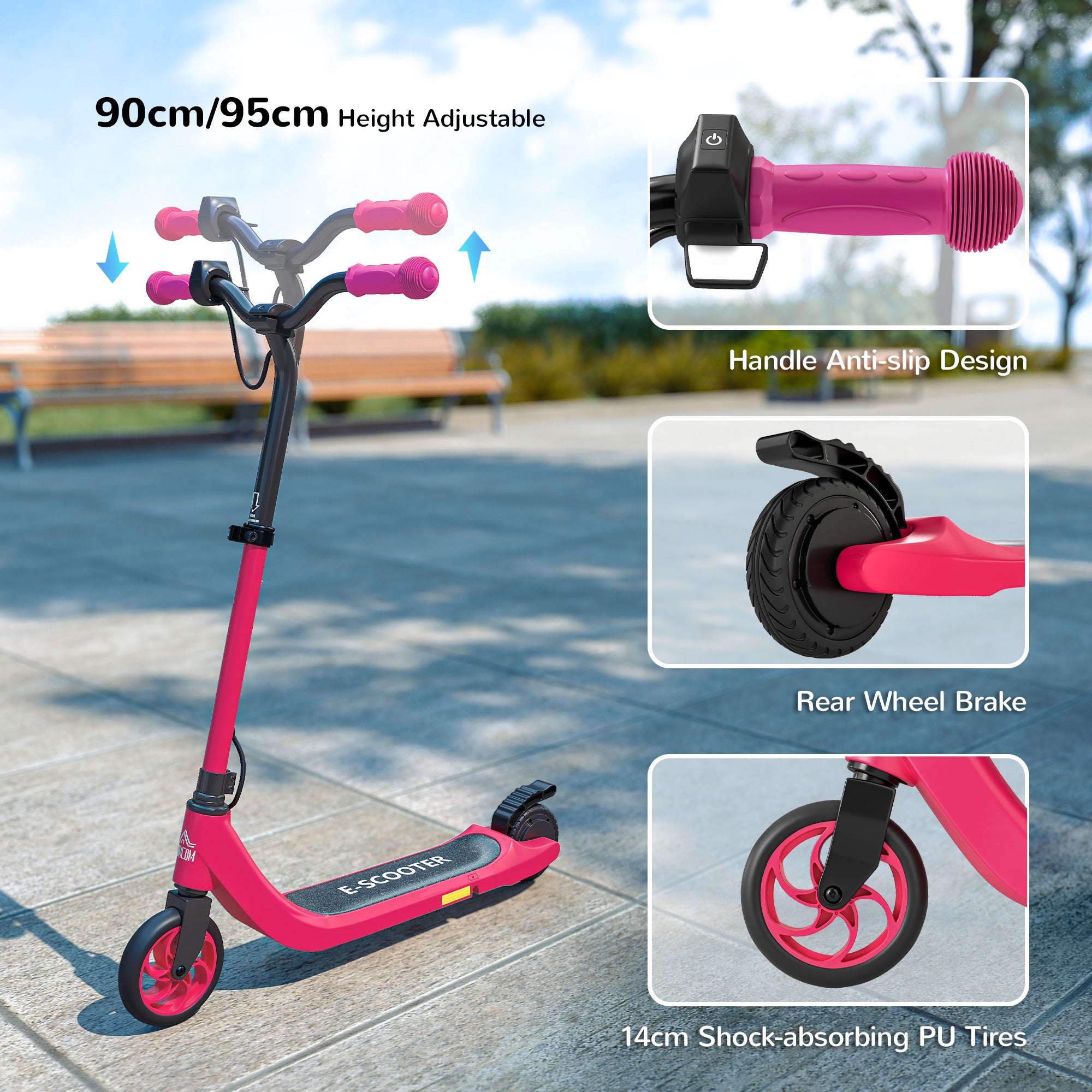 Kozy Kids Electric Scooter, Electric Scooters for Kids Ages 6+, 8 KM/H & 6 KM Lightweight E-Scooter, Adjustable Height, Rear Brake - Pink