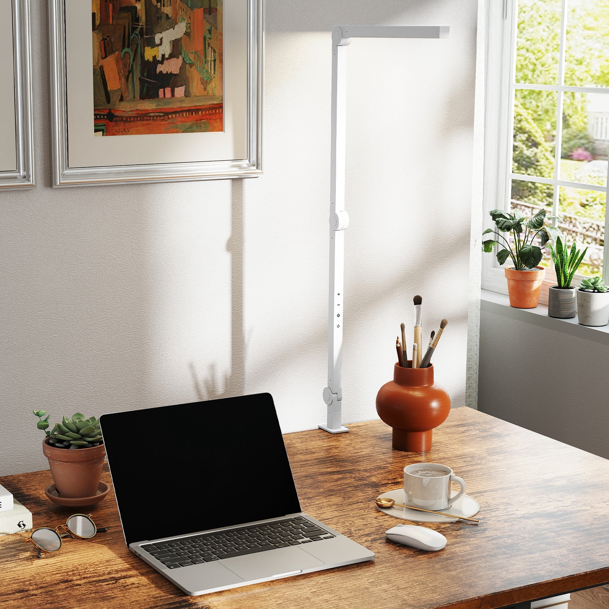 Kozy LED Desk Lamp, Dimmable Desk Light with Swing Arm and Clamp, Adjustable Eye-Caring Table Lamp with 2 Colour Modes & 5 Brightness Levels for Study, Drawing, Office, Architect, Task, White