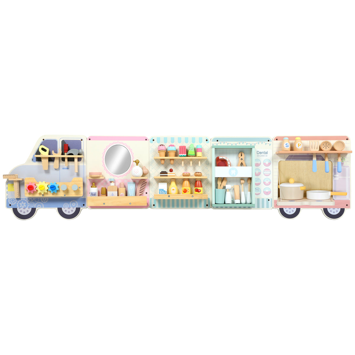 Kozy Wooden Busy Board, 5 in 1 Activity Wall Panels for Kids 3+ Years, for Daycare, Playroom, Home