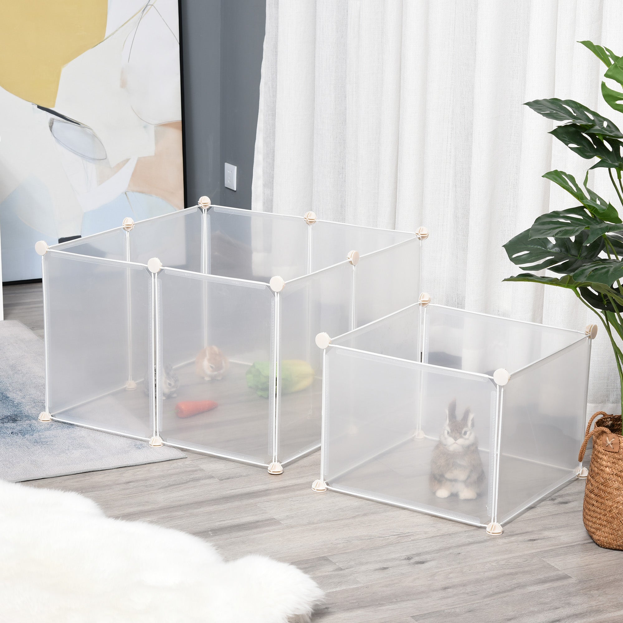 Kozy Pet Playpen DIY Small Animal Cage Open Enclosure Portable Plastic Fence 12 Panels for Hedgehog Bunny Chinchilla Guinea Pig White