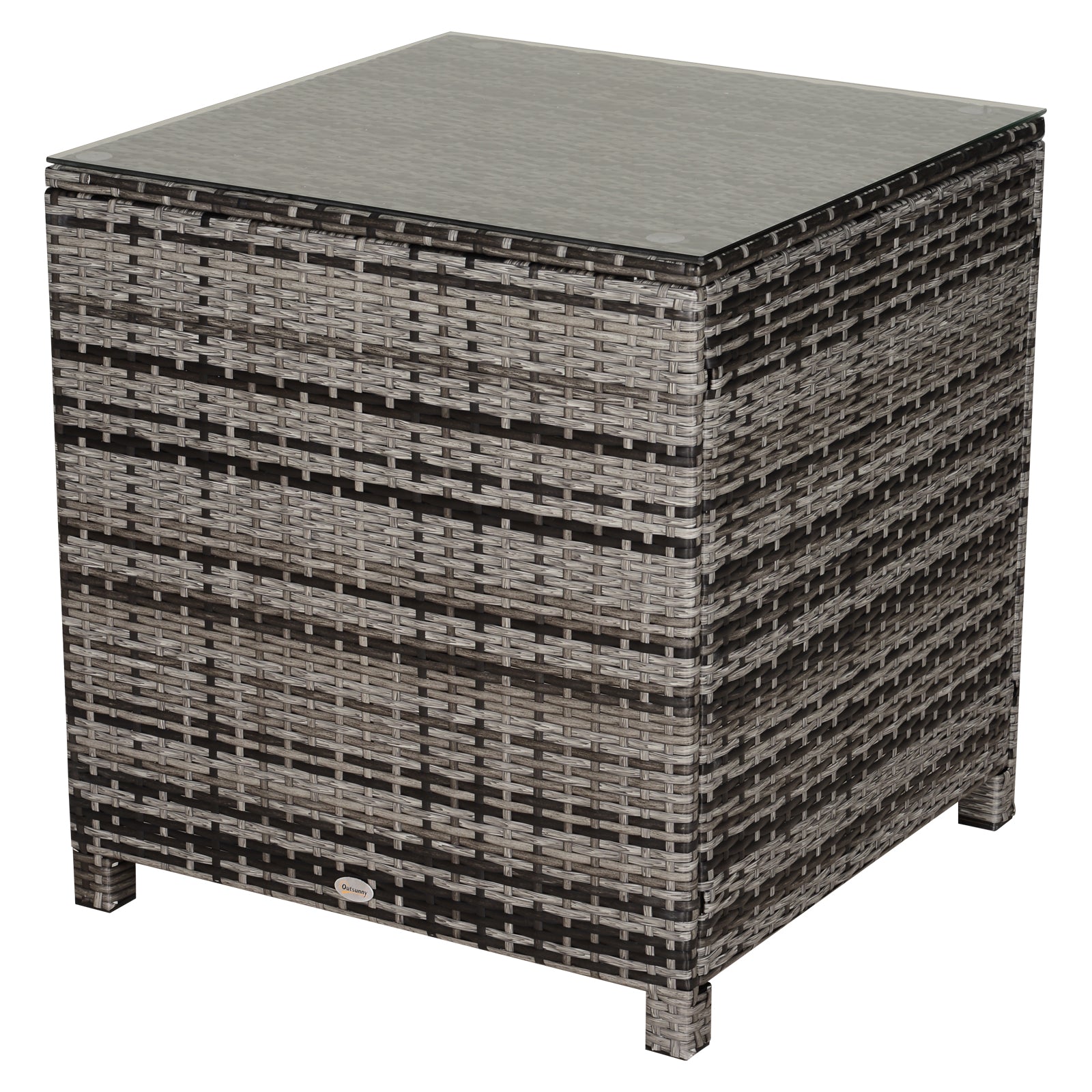 Kozy Square PE Rattan Garden Table, with Glass Table Top - Grey