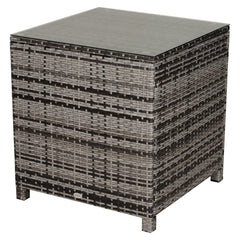 Kozy Square PE Rattan Garden Table, with Glass Table Top - Grey