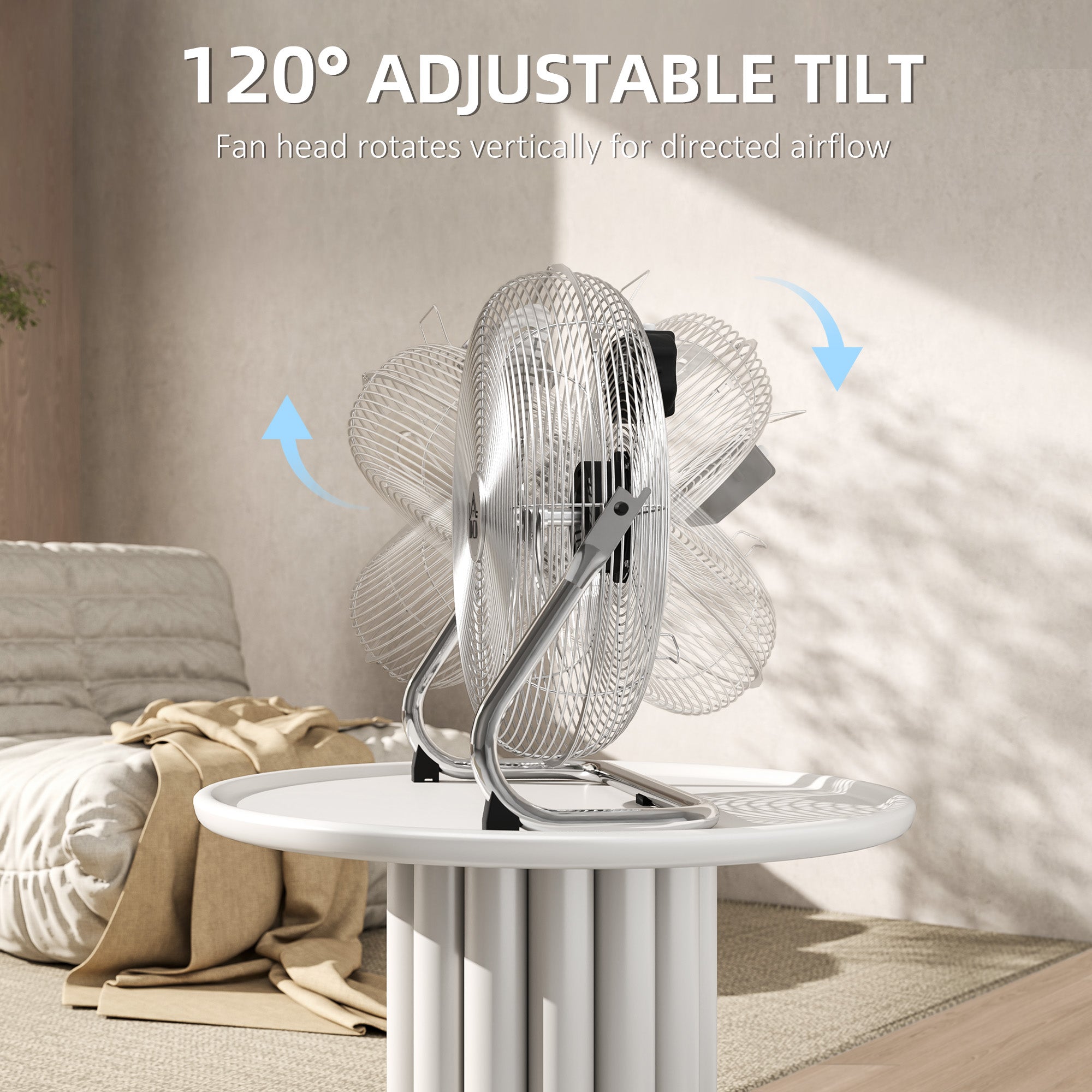 Kozy Metal Floor Fan with 3 Speeds & 120° Adjustable Tilt - Silver Tone