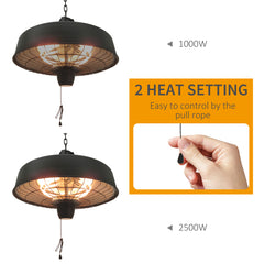 Kozy Adjustable Power 1000/2500W Infrared Halogen Electric Patio Light Heater, Ceiling Hanging Mount -Black