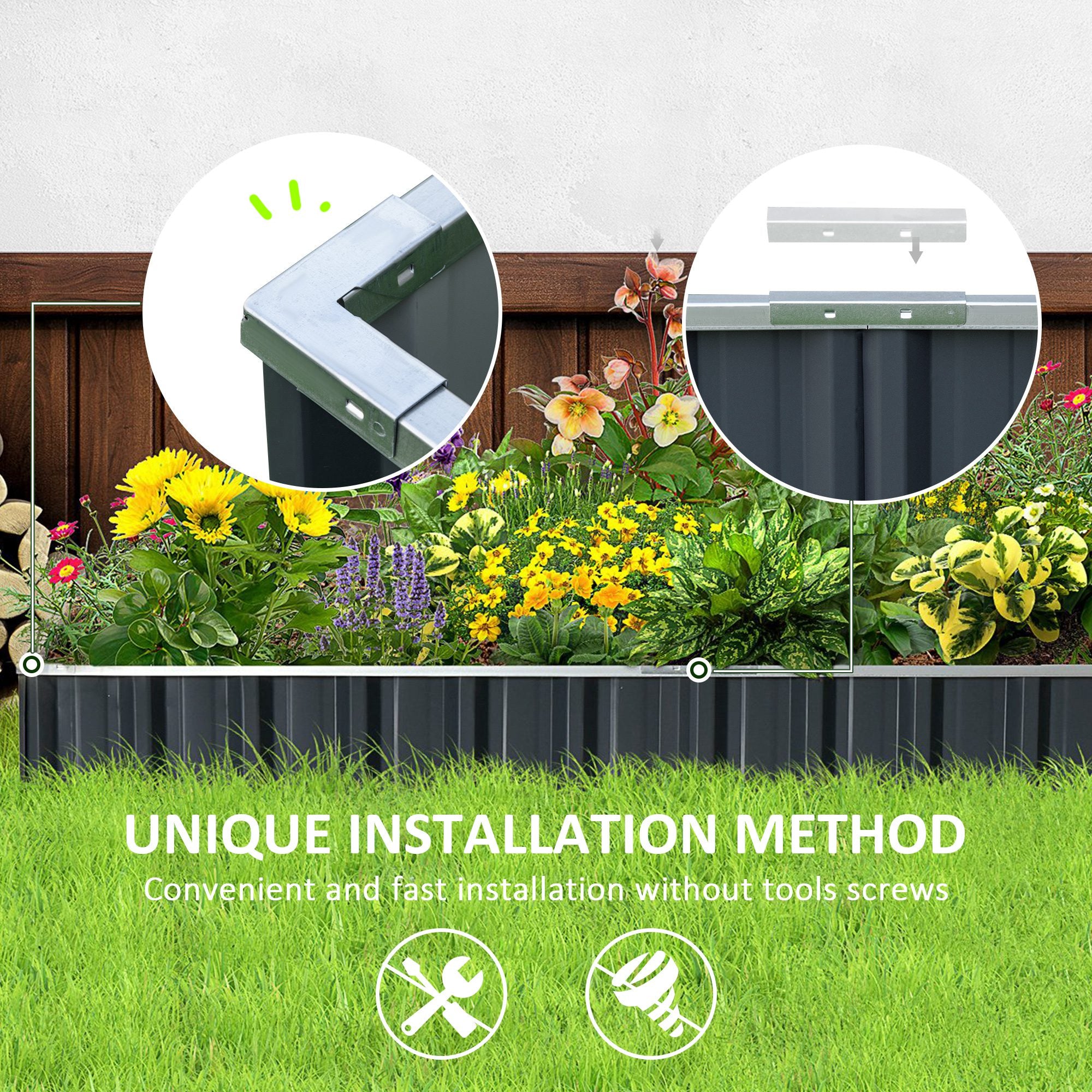 Kozy 645L Metal Raised Garden Bed, DIY Large Steel Planter Box, No Bottom w/ A Pairs of Glove for Backyard, Patio to Grow Vegetables, Herbs, and Flowers, 258cmx90cm