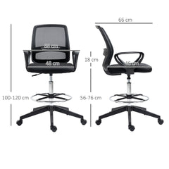 Kozy Drafting Chair, Ergonomic Tall Office Chair with Mesh Back, Lumbar Support, Adjustable Height and Foot Ring, Swivel Wheels, for Standing Desk, Black
