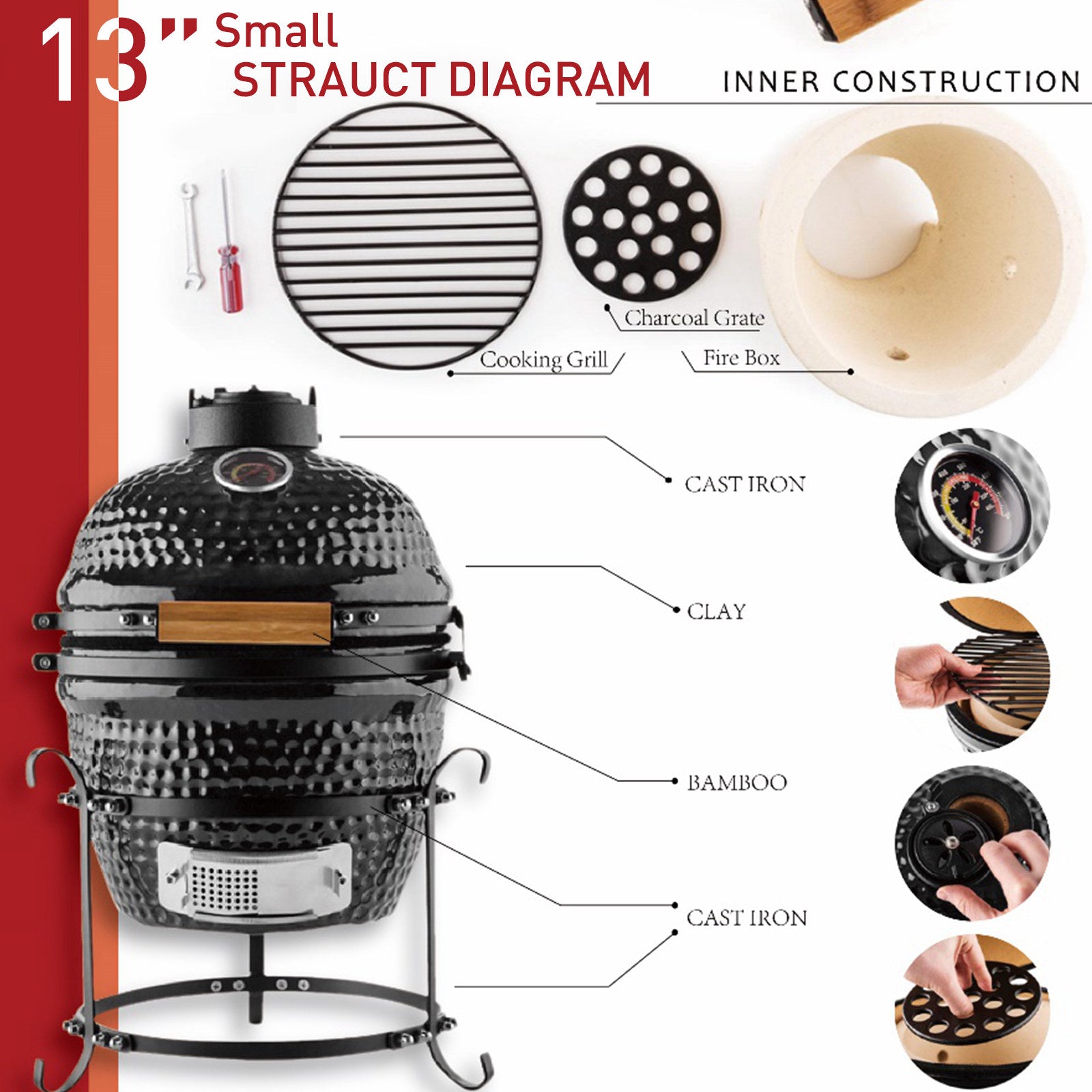 Outsunny Charcoal Grill Ceramic Kamado BBQ Grill Smoker Oven Japanese Egg Barbecue