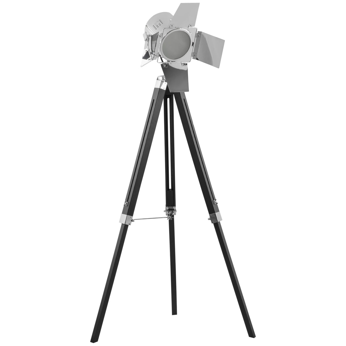 Kozy Industrial Tripod Floor Lamp, Nautical Cinema Standing Spotlight with Wood Legs and Adjustable Height for Living Room, Bedroom, Black and Silver