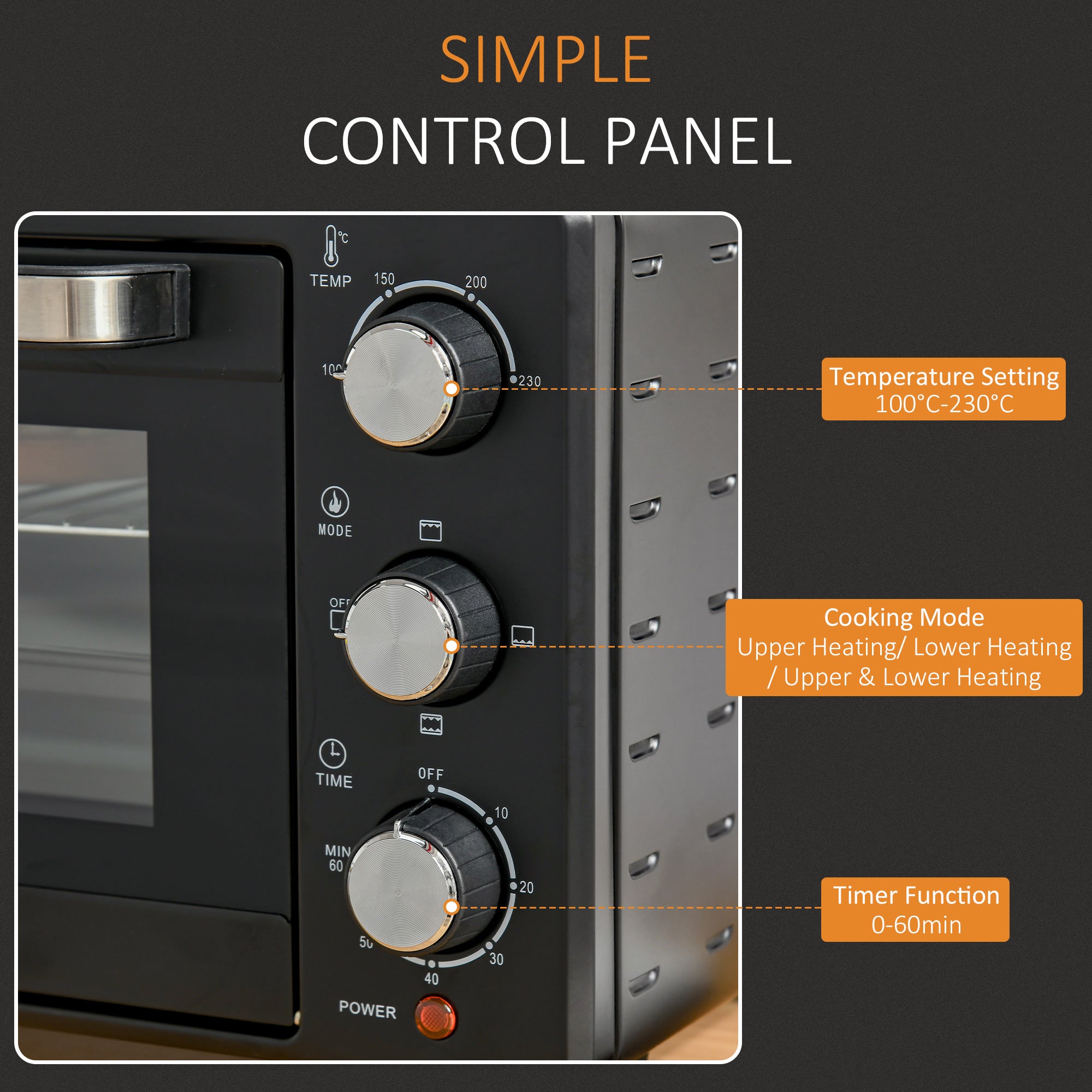 Kozy 21L Mini Countertop Oven, 100°C-230°C Adjustable Temp - Black