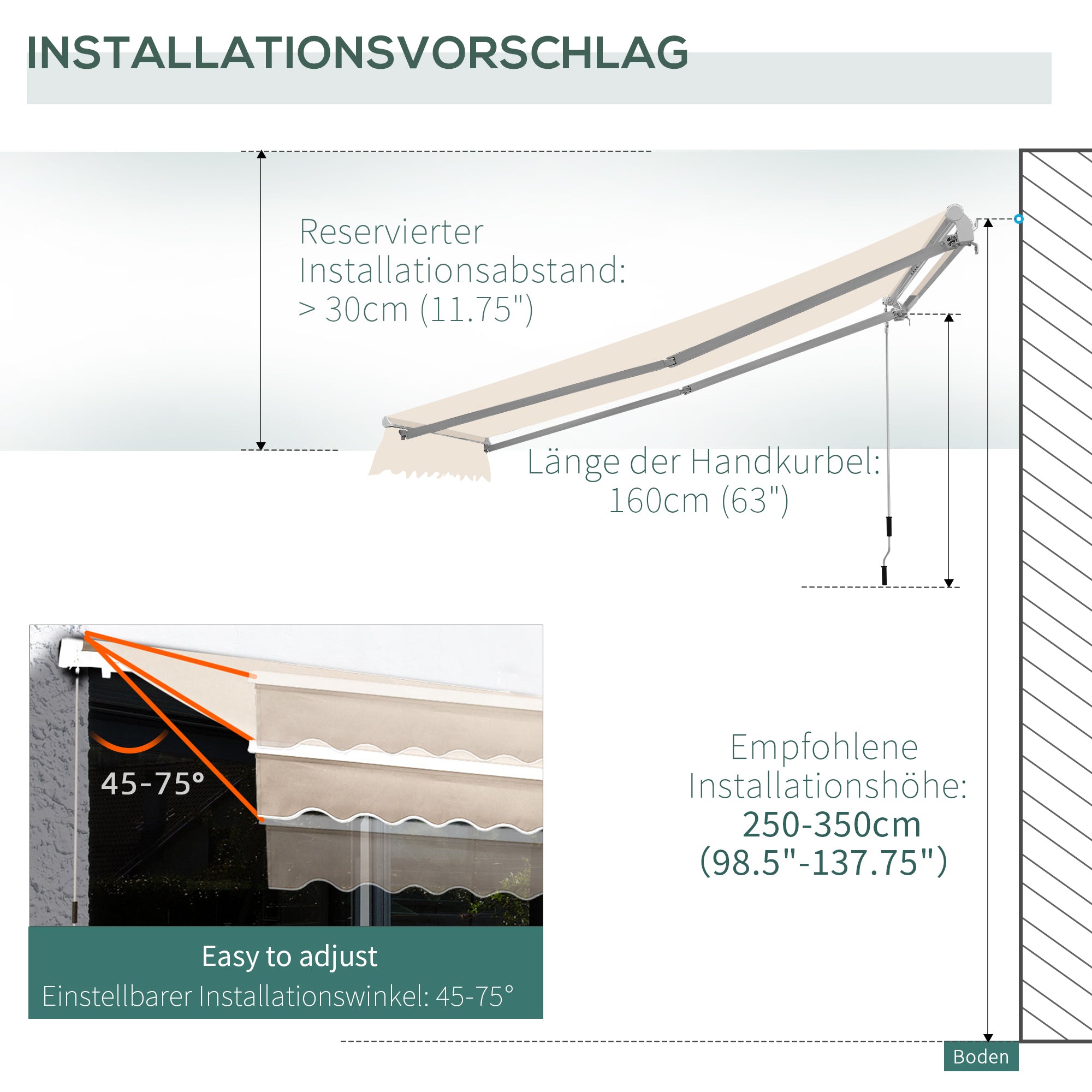 Outsunny 3 x 2.5m Garden Patio Manual Awning Canopy Sun Shade Shelter with Winding Handle Retractable