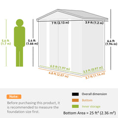 Kozy - 7 x 4ft Garden Shed, Easy to Assemble, Upgraded Galvanised Steel Frame with Foundation Kit, Double Doors with Lock, Outdoor Metal Shed with Vents and Gloves, Garden Storage Shed, Natural